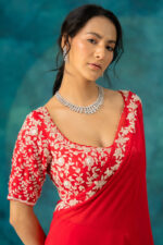 Red Sequin Scallop Saree - Image 2