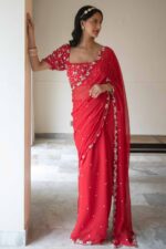 Red Sequin Scallop Saree